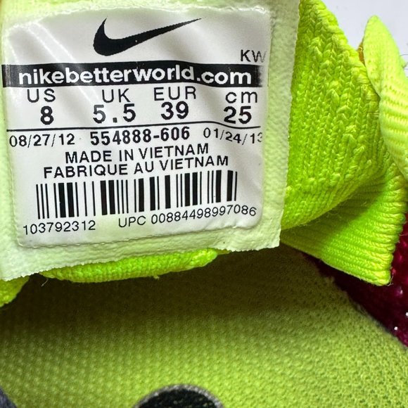 Nike Tenis Womens Flyknit One Lunarlon Running Shoes Pink/Volt Size 8 EUR 39 - Picture 8 of 13